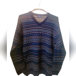 Amber Men's Merino Wool Blend XXL Vintage V-Neck Long Sleeves Sweater